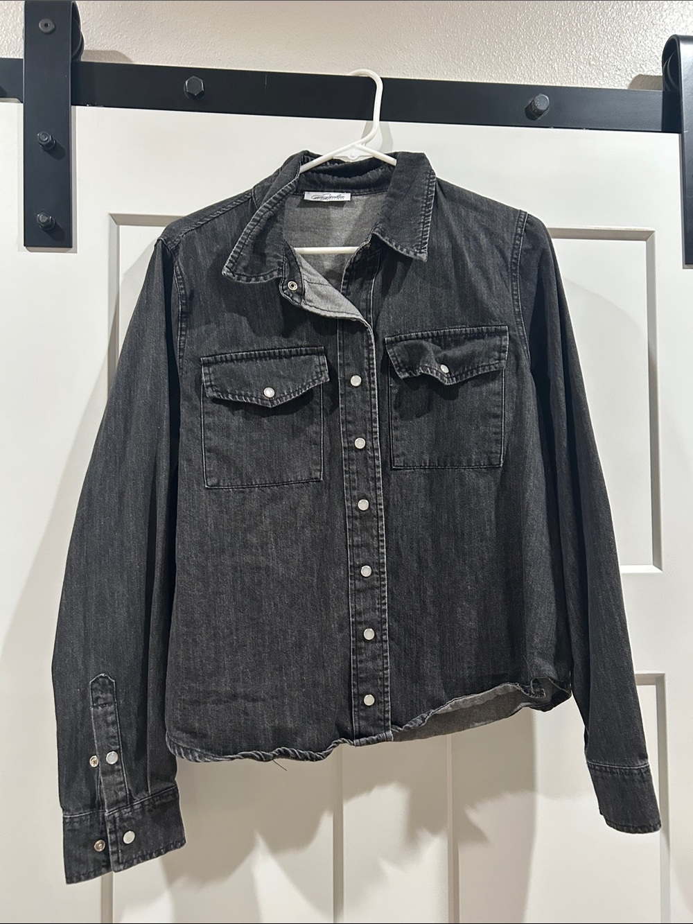 Classic Black Denim Button-Down Shirt Jacket